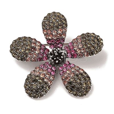 5-Petal Flower Alloy Rhinestone Brooches for Backpack Clothes JEWB-S028-02B-1