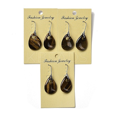 Natural Tiger EyeTeardrop Dangle Earrings EJEW-I315-02P-05-1