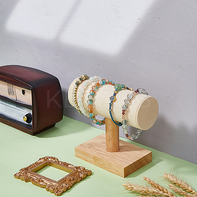 Velvet T-Bar Bracelet Display Stands with Wood Base BDIS-WH0003-29-1