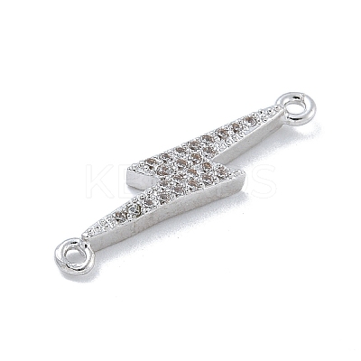 Rack Plating Brass Micro Pave Clear Cubic Zirconia Lightning Bolt Connector Charms KK-A234-067P-1