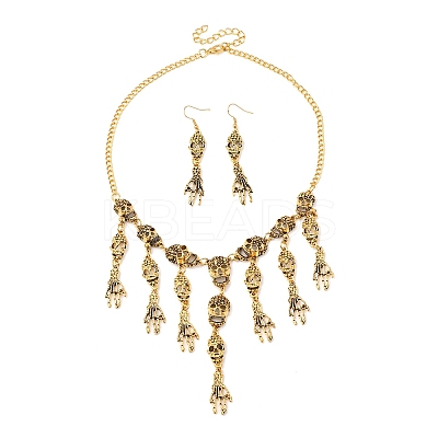 Halloween Tibetan Style Alloy Bib Necklaces & Dangle Earring Sets SJEW-P006-02AG-1