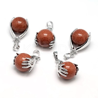 Palm Platinum Plated Brass Synthetic Goldstone Pendants G-F228-02B-RS-1