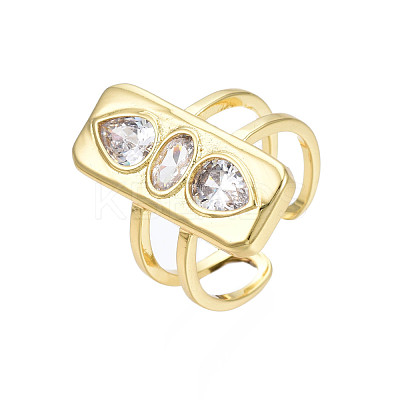 Cubic Zirconia Rectangle Open Cuff Ring RJEW-N037-015-01LG-1
