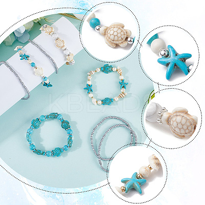 8Pcs Turtle & Starfish Synthetic Turquoise Beaded Stretch Bracelet BJEW-SC0001-46-1