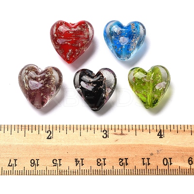 24Pcs 5 Colors Luminous Handmade Gold Sand Lampwork Beads FOIL-FS0001-02-1