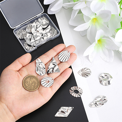 20Pcs 10 Style Textured 201 Stainless Steel Pendants STAS-UN0047-26P-1