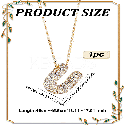 1Pc Brass Micro Pave Cubic Zirconia Letter Pendant Necklaces NJEW-LP0001-43U-G-1