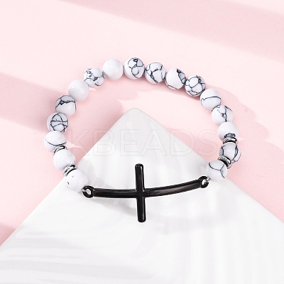Round Synthetic Hematite Bead Stretch Bracelets BJEW-F493-05EB-01-1