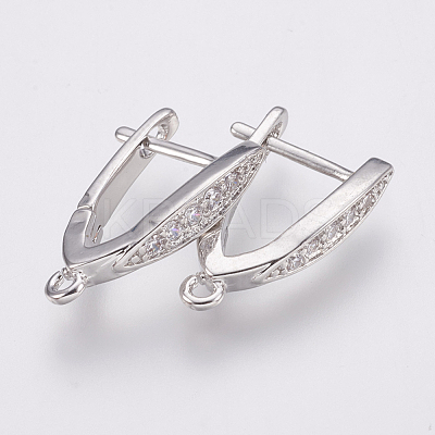 Brass Micro Pave Cubic Zirconia Hoop Earring Findings with Latch Back Closure ZIRC-K075-30P-1