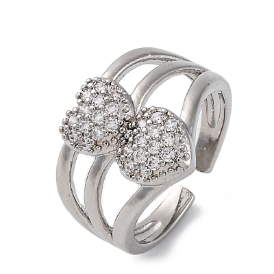 Brass Micro Pave Clear Cubic Zirconia Cuff Finger Rings RJEW-G337-33P-1