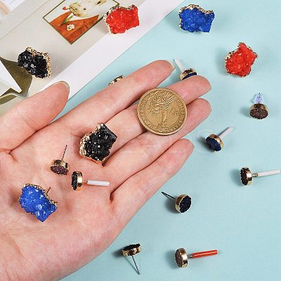 Electroplate Druzy Resin Stud Earrings RESI-SZ0001-22-1