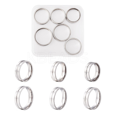 6Pcs 6 Style 202 & 201 Stainless Steel Stainless Steel Grooved Finger Ring for Men Women RJEW-YS0001-01-1