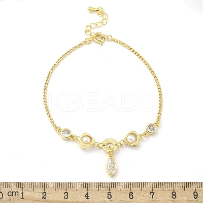 Brass Micro Pave Clear Cubic Zirconia Charm Bracelets for Women BJEW-C083-01A-G-1