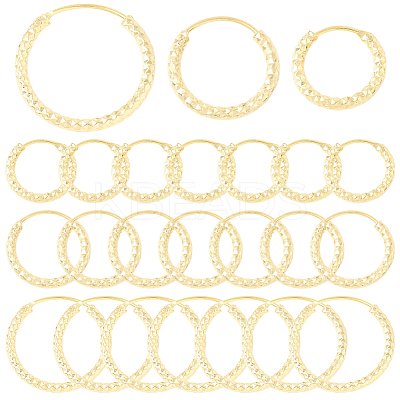 24Pcs 3 Styles Brass Textured Hoop Earrings EJEW-SC0010-89G-1