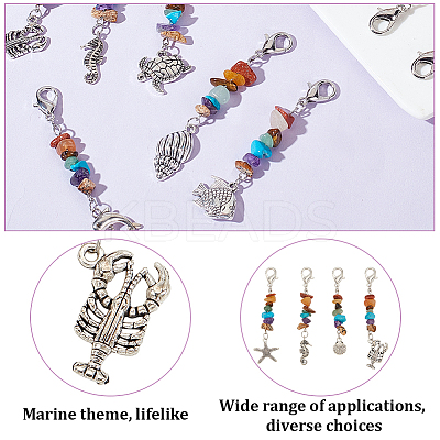 40Pcs 10 Styles Tibetan Style Sea Animal Alloy Pendant Decorations HJEW-GO00010-1