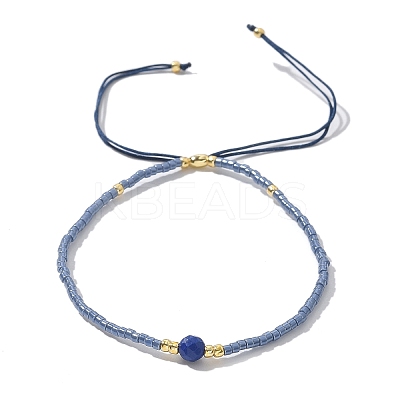 Adjustable Natural Lapis Lazuli Braided Bead Bracelets BJEW-F391-A10-1