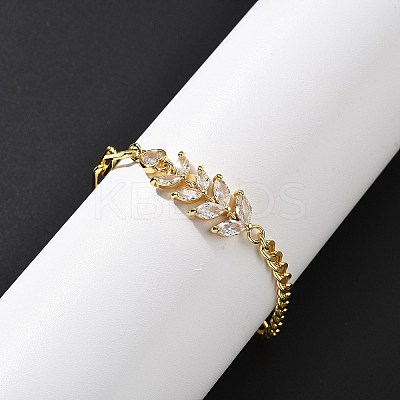 Brass Micro Pave Clear Cubic Zirconia Link Bracelets BJEW-U020-10G-1