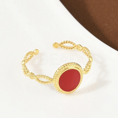Oval 304 Stainless Steel Enamel Cuff Rings for Women RJEW-G355-01G-02-1