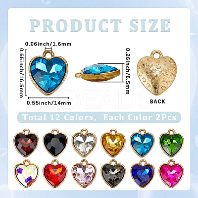 24Pcs 12 Colors Faceted Glass Rhinestone Pendants GLAA-SC0002-72-1