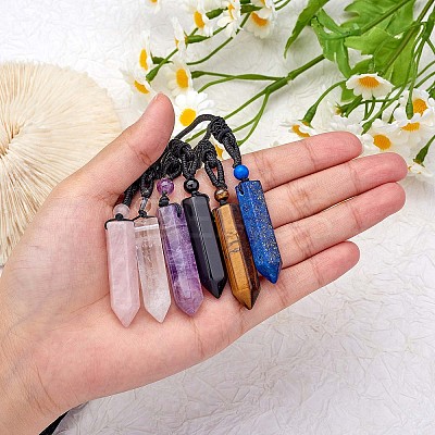 Natural Quartz Crystal Bullet Pendant Necklace JN1043D-1