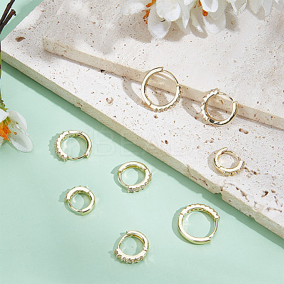 8Pcs 4 Styles Brass Clear Cubic Zirconia Hoop Earrings EJEW-DR0001-02G-1