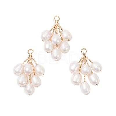 Natural Cultured Freshwater Pearl Rice Beaded Grape Pendants PALLOY-TA00337-1
