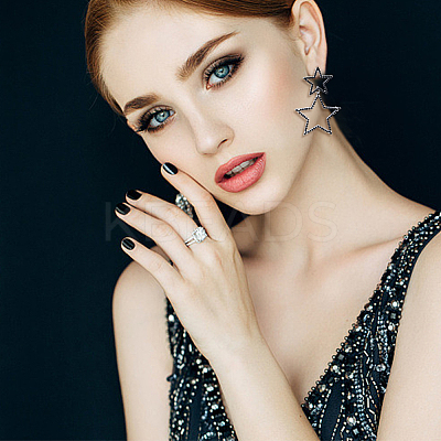 6 Pairs 6 Colors Alloy Hollow Star Dangle Stud Earrings with Rhinestone for Women EJEW-FI0001-87-1