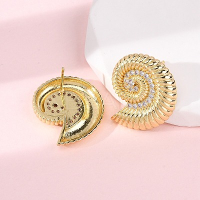 Brass Micro Pave Clear Cubic Zirconia Conch Stud Earrings EJEW-H165-07G-1