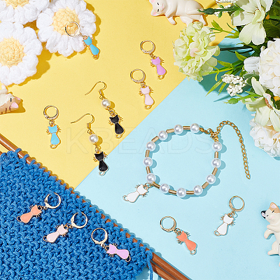 Cat Alloy Enamel Pendant Locking Stitch Markers HJEW-AB00103-1