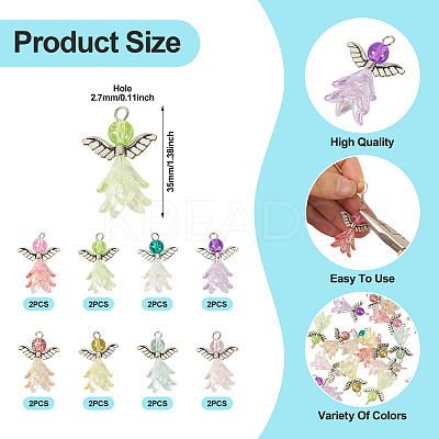 16Pcs 8 Style Glass & Acrylic & Alloy Pendants PALLOY-TA00232-1