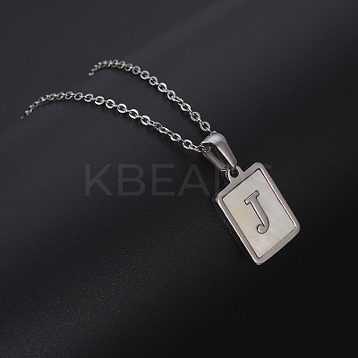 Rectangle Stainless Steel Pave Natural White Shell Pendant Necklaces FS-WG3D812-10-1