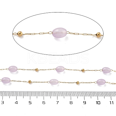Natural Dyed Jade & 304 Stainless Steel Beads Link Chains CHS-K021-08B-02-1