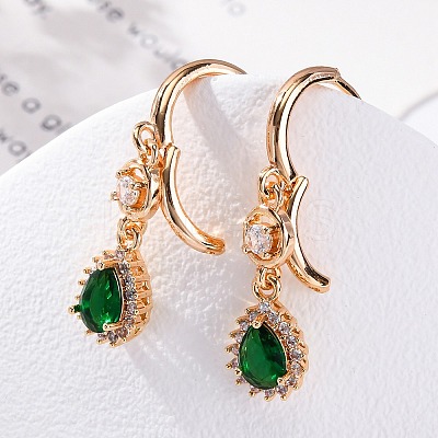 Brass Micro Pave Cubic Zirconia Leverback Earrings EJEW-K300-49G-1