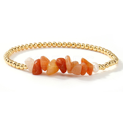 Brass & Natural Carnelian Chip Beads Stretch Bracelets for Women DR0558-10-1