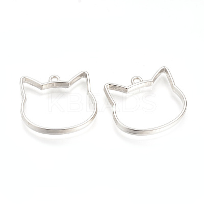 Rack Plating Alloy Kitten Open Back Bezel Pendants PALLOY-R099-29P-FF-1
