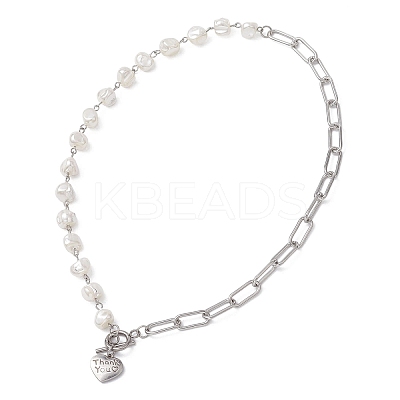 201 Stainless Steel Thank You Heart Pendant Necklaces NJEW-JN05704-1