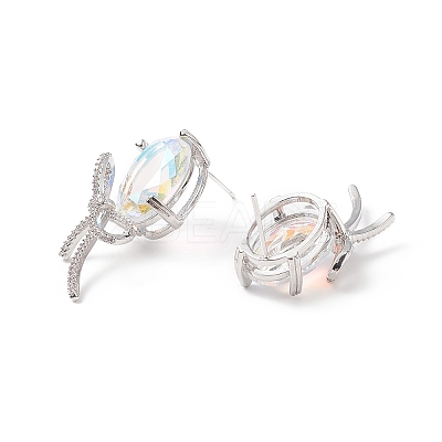 Cubic Zirconia Oval with Bowknot Stud Earrings EJEW-P206-15P-1