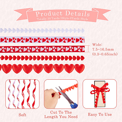 3 Rolls 5 Styles Valentine's Day Polyester Lace Ribbons OCOR-TA0002-19-1