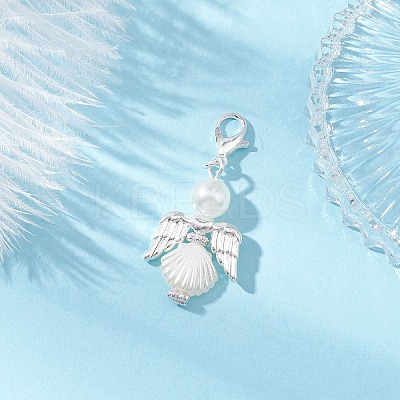 Angel Alloy & ABS Imitation Pearl Pendants Decorations HJEW-JM04080-1