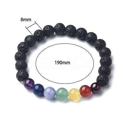Chakra Natural Lava Rock Beaded Stretch Bracelets BJEW-JB02225-01-1