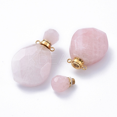 Faceted Natural Rose Quartz Openable Perfume Bottle Pendants G-E564-08B-G-1
