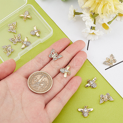 12Pcs 2 Style Brass Micro Pave Clear Cubic Zirconia Charms KK-DC0001-90-1