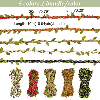 5 Bundles 5 Colors Wax Cotton Knitted Cord with Leaf Trimming OCOR-GA0001-65-1