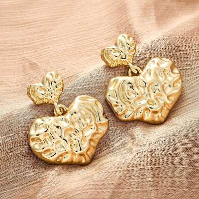 Hammered Heart Brass Dangle Stud Earrings LS-EJEW-R025-23G-1
