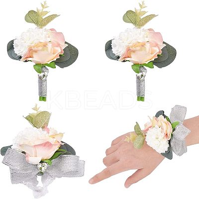 4pcs 2 Style Silk Ribbon Wrist Corsage AJEW-CA0002-74-1