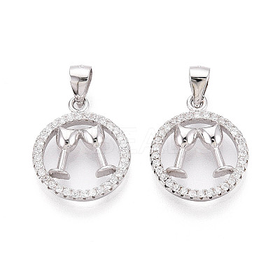 Circle 925 Sterling Silver Micro Pave Clear Cubic Zirconia Pendants STER-T008-84P-1