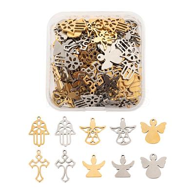 100Pcs 10 Style 2 Colors 304 Stainless Steel Pendants STAS-LS0001-34-1