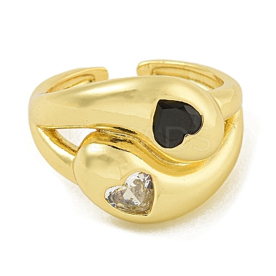 Brass with Cubic Zirconia Open Cuff Rings for Women RJEW-U011-10G-1