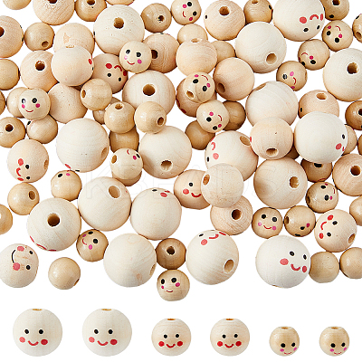 100Pcs 3 Styles Printed Wood European Beads WOOD-DC0001-12-1