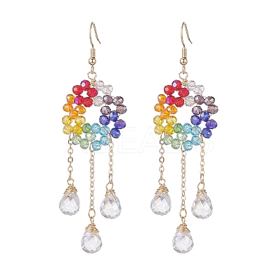 Glass Beaded Ring with Teardrop Dangle Earrings EJEW-JE05262-1